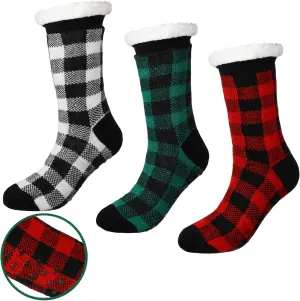 Foaincore 3 Pairs Christmas Women Slipper Socks 2024 Fuzzy Thermal Winter Socks Fluffy Thick Comfy Socks with Grippers