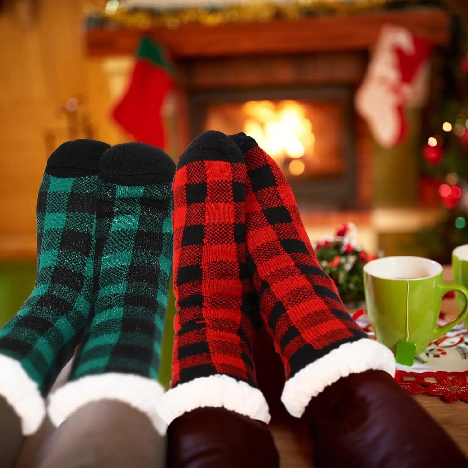 Foaincore 3 Pairs Christmas Women Slipper Socks 2024 Fuzzy Thermal Winter Socks Fluffy Thick Comfy Socks with Grippers