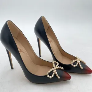 FOWT Women Pearl Bow Pumps Gradient Cap Toe Stiletto Pumps Classic Pumps