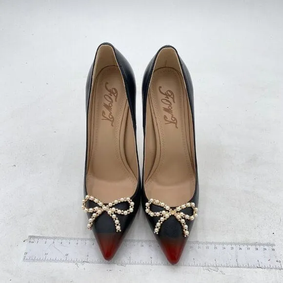 FOWT Women Pearl Bow Pumps Gradient Cap Toe Stiletto Pumps Classic Pumps