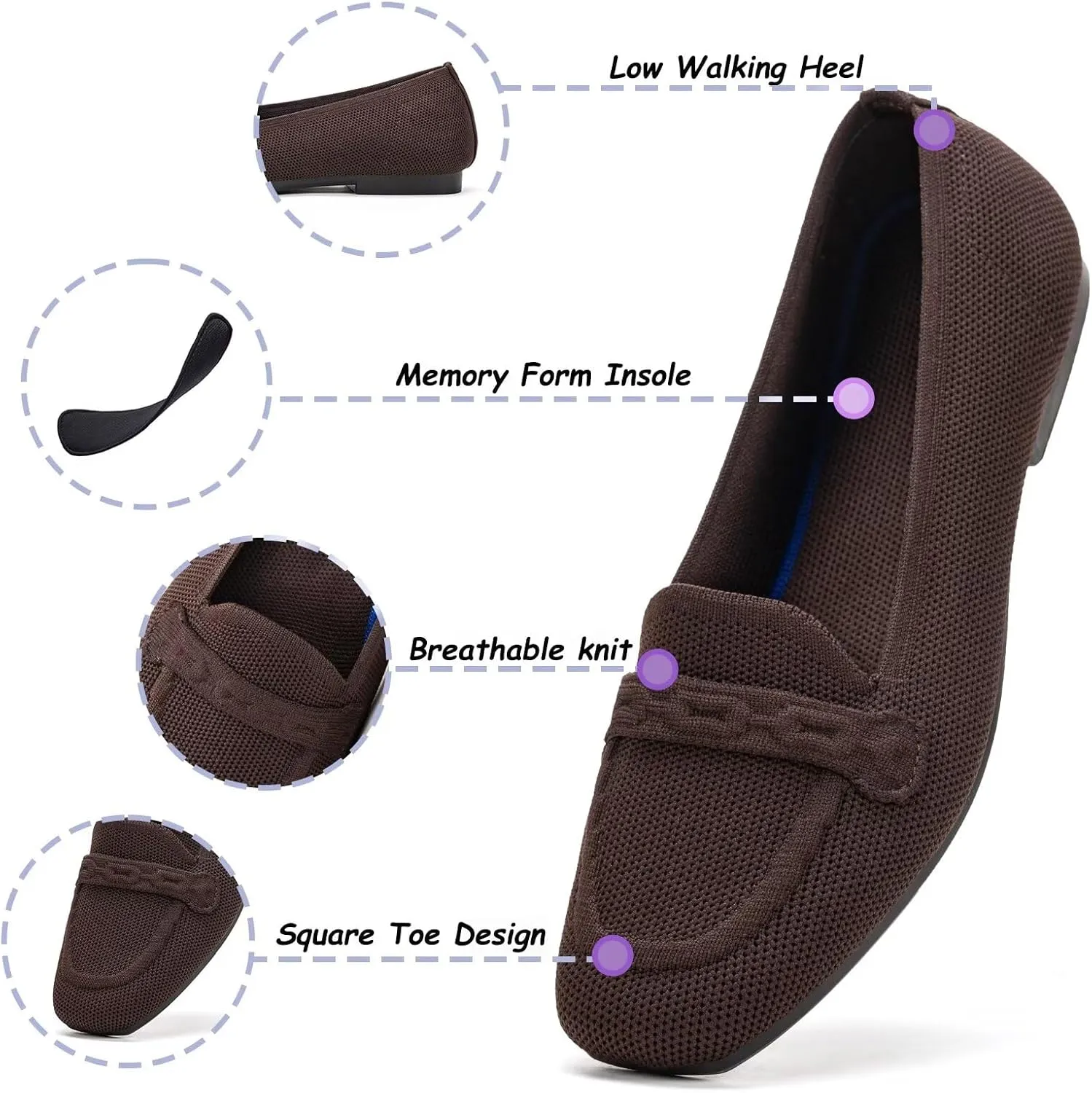 Frank Mully Women's Loafer Flats Square Toe Comfortable Office Work Shoes, Cute Penny Loafer Slip On Walking Driving Shoes