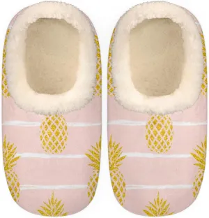 Fruit Stripe Women's Slippers, Pineapple Pink Soft Cozy Plush Lined House Slipper Shoes Indoor Non-Slip Slippers for Women Girls Boys Teenager