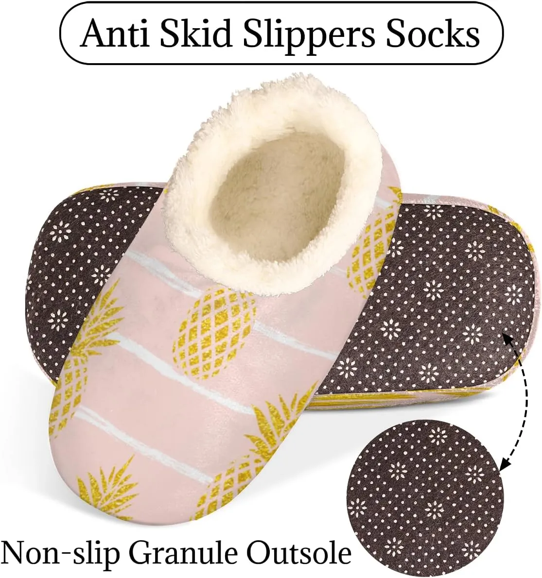 Fruit Stripe Women's Slippers, Pineapple Pink Soft Cozy Plush Lined House Slipper Shoes Indoor Non-Slip Slippers for Women Girls Boys Teenager