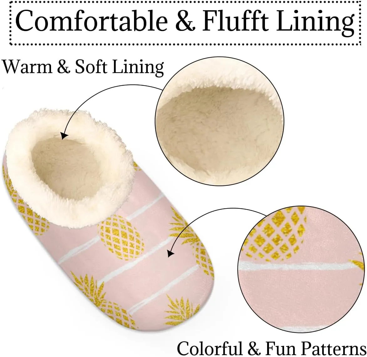 Fruit Stripe Women's Slippers, Pineapple Pink Soft Cozy Plush Lined House Slipper Shoes Indoor Non-Slip Slippers for Women Girls Boys Teenager