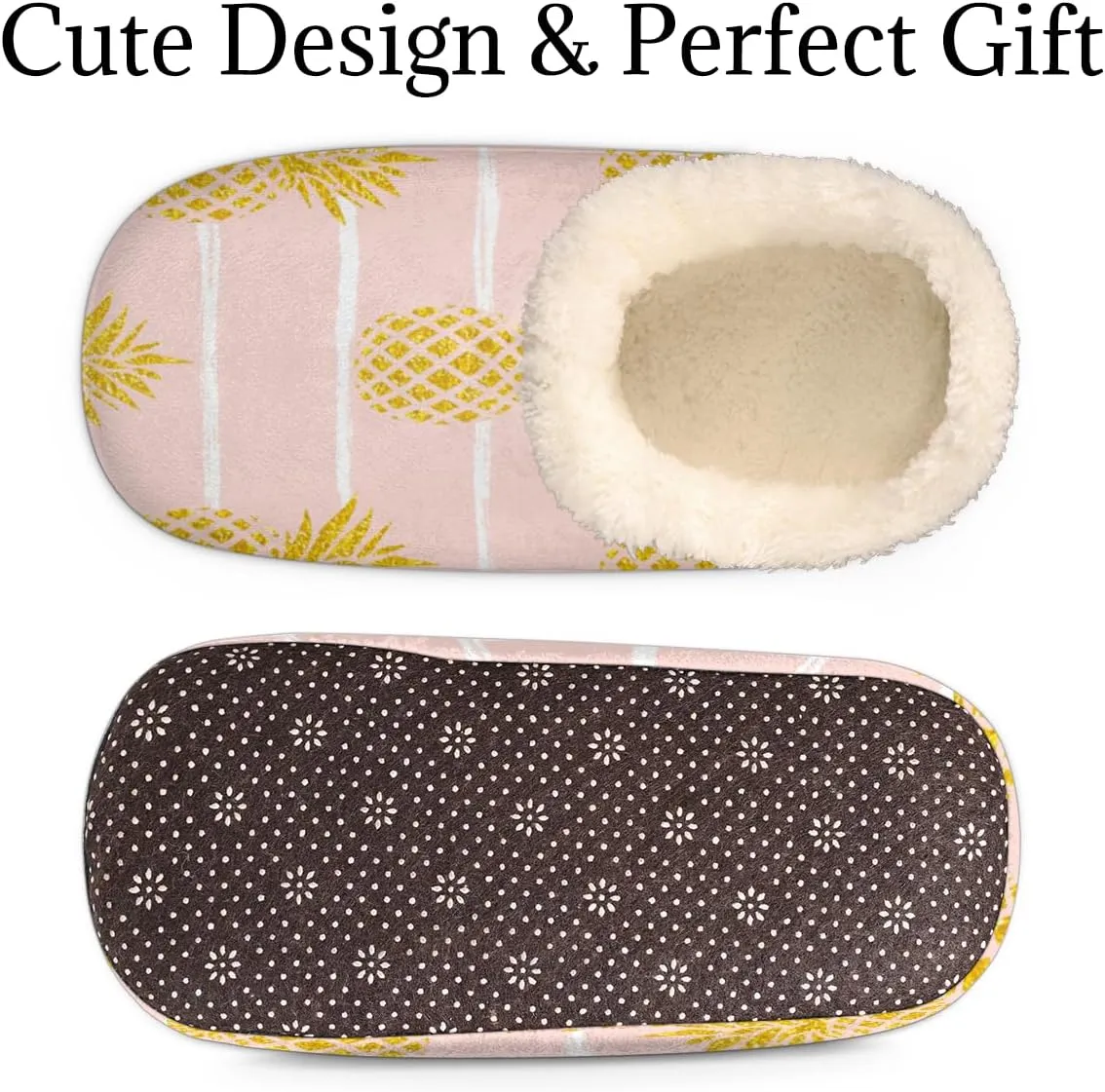 Fruit Stripe Women's Slippers, Pineapple Pink Soft Cozy Plush Lined House Slipper Shoes Indoor Non-Slip Slippers for Women Girls Boys Teenager