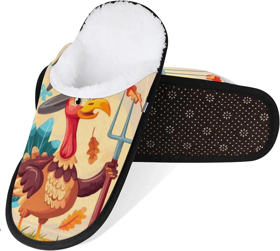 Funny Turkey House Slippers for Women Men, Non-Slip Spa Slippers Soft Foam Home Shoes