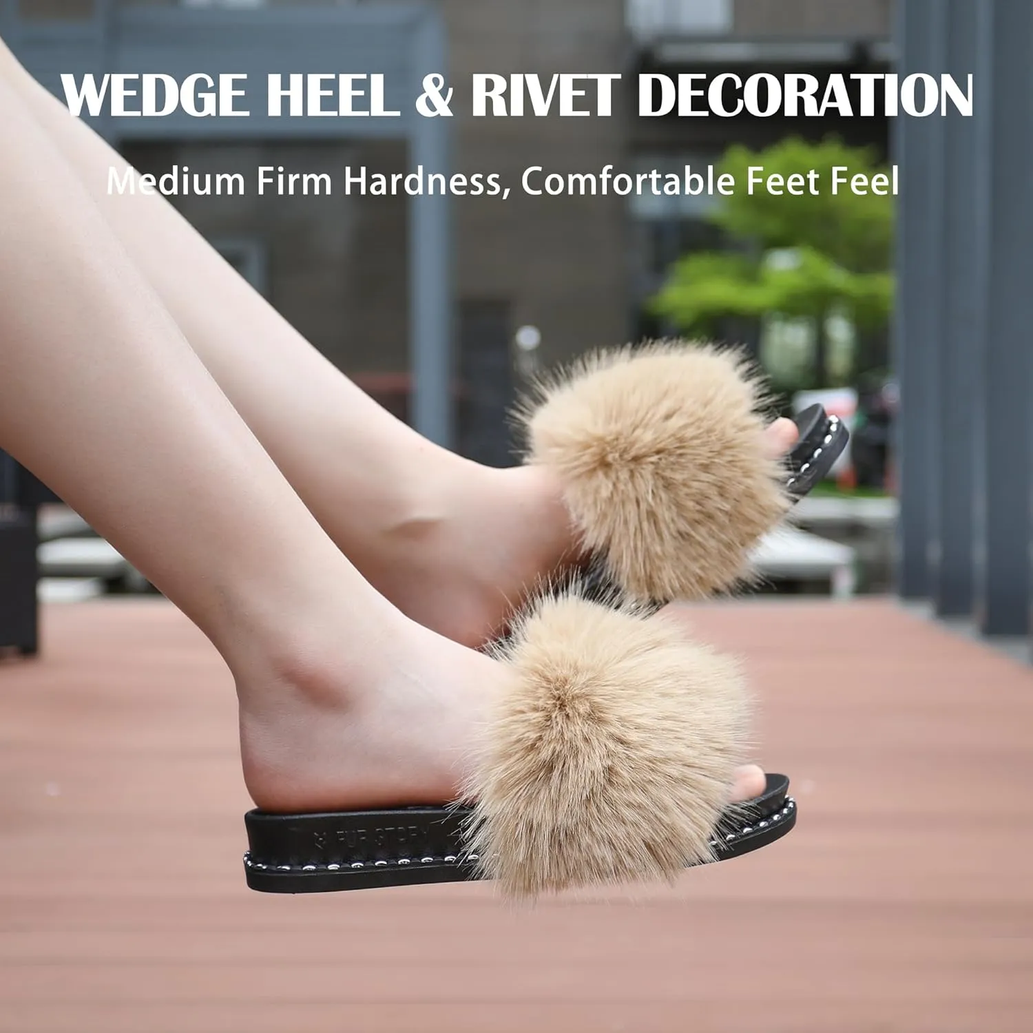 Fur Slippers Furry Fuzzy Slides Platform Sandals Open Toe Fluffy Slides Feather Sandals Fur Slip On Shoes for Women