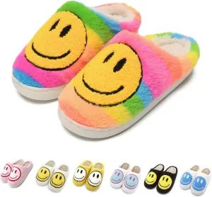 FUUPNN Smile Face Slippers for Girls & Boys, Retro Cute Soft Plush Indoor/Outdoor Shoes, Fuzzy House Lightweight Slippers with Memory Foam Warmth, Non-Slip, White, Unisex-Kids, Children