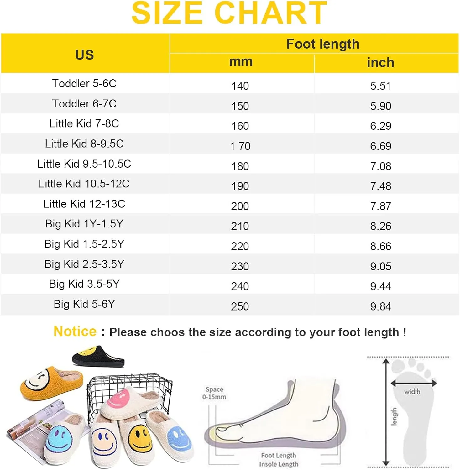 FUUPNN Smile Face Slippers for Girls & Boys, Retro Cute Soft Plush Indoor/Outdoor Shoes, Fuzzy House Lightweight Slippers with Memory Foam Warmth, Non-Slip, White, Unisex-Kids, Children