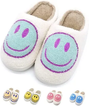 FUUPNN Smile Face Slippers for Girls & Boys, Retro Cute Soft Plush Indoor/Outdoor Shoes, Fuzzy House Lightweight Slippers with Memory Foam Warmth, Non-Slip, White, Unisex-Kids, Children