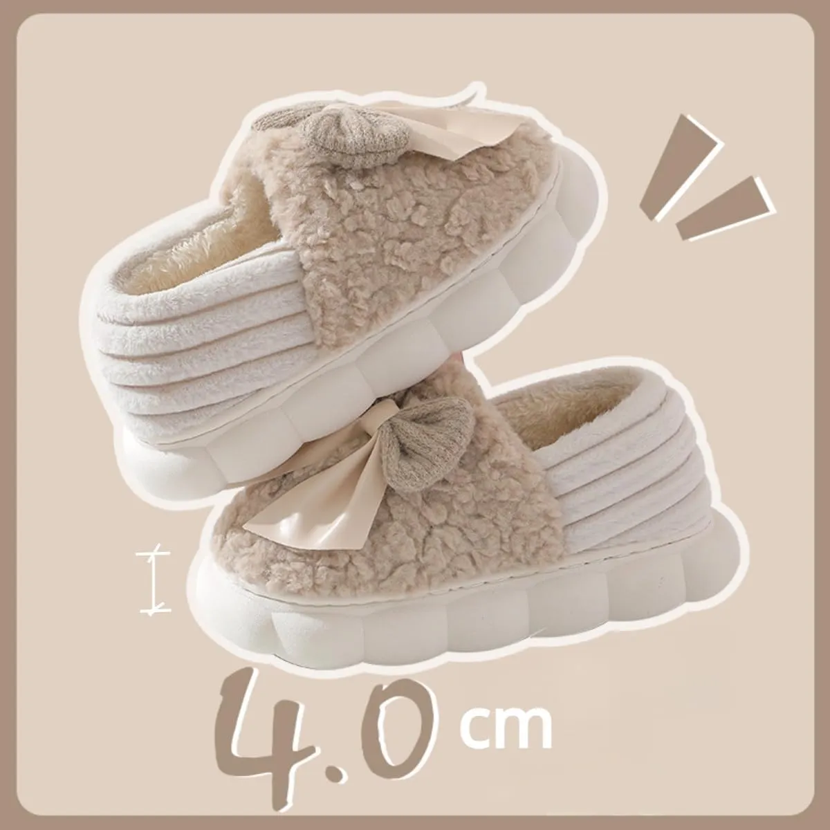 Fuzzy Bow Tie Slippers for Women Closed Back Fluffy House Shoes Winter Indoor Outdoor Slippers