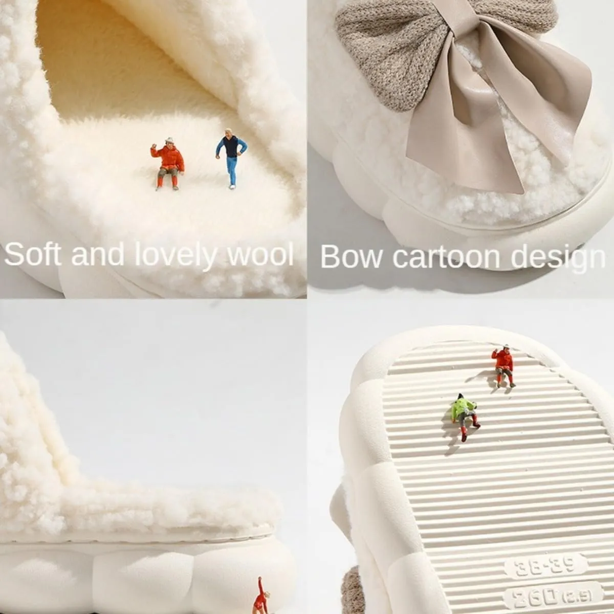 Fuzzy Bow Tie Slippers for Women Closed Back Fluffy House Shoes Winter Indoor Outdoor Slippers