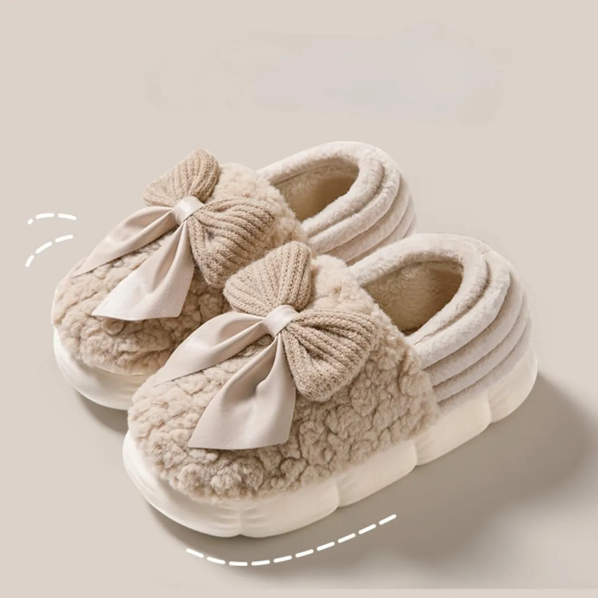 Fuzzy Bow Tie Slippers for Women Closed Back Fluffy House Shoes Winter Indoor Outdoor Slippers