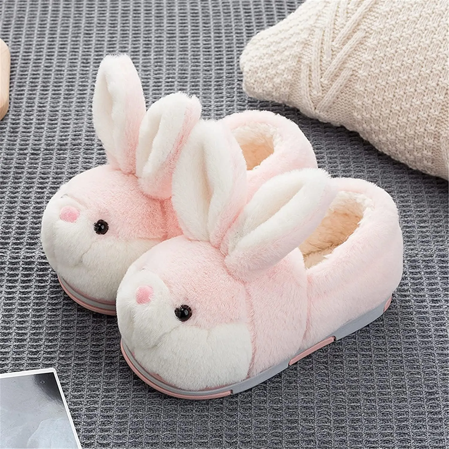 Fuzzy Bunny Slippers for Girls Warm Winter Slippers Women Home Slippers Plush Animal Slippers Pink Slippers
