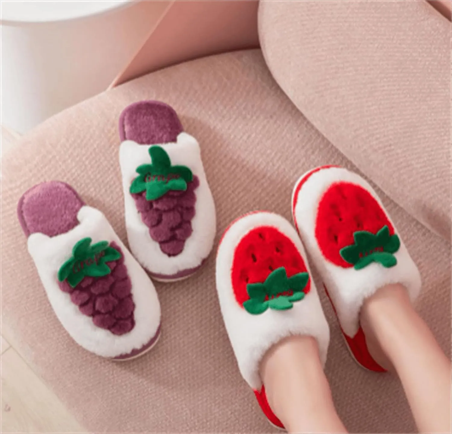 Fuzzy Slipper Winter Fluffy Slippers Fruit Cute Slippers For Women Warm Houseshoes For Women Comfort Plush Slippers