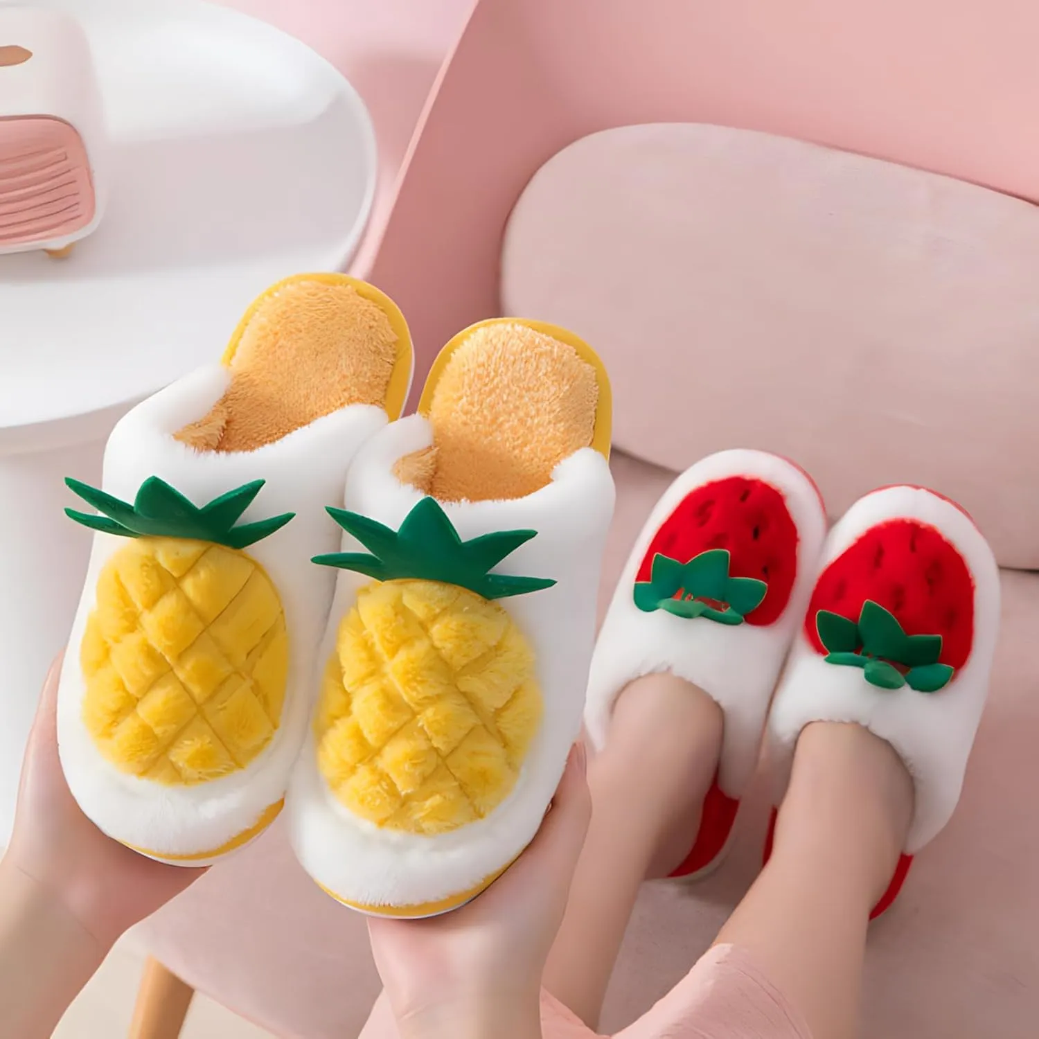 Fuzzy Slipper Winter Fluffy Slippers Fruit Cute Slippers For Women Warm Houseshoes For Women Comfort Plush Slippers