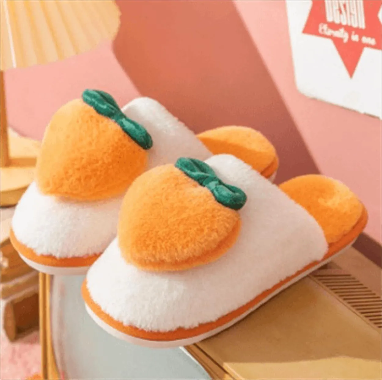 Fuzzy Slipper Winter Fluffy Slippers Peach Cute Slippers For Women Comfortable Warm House Shoes Slippers