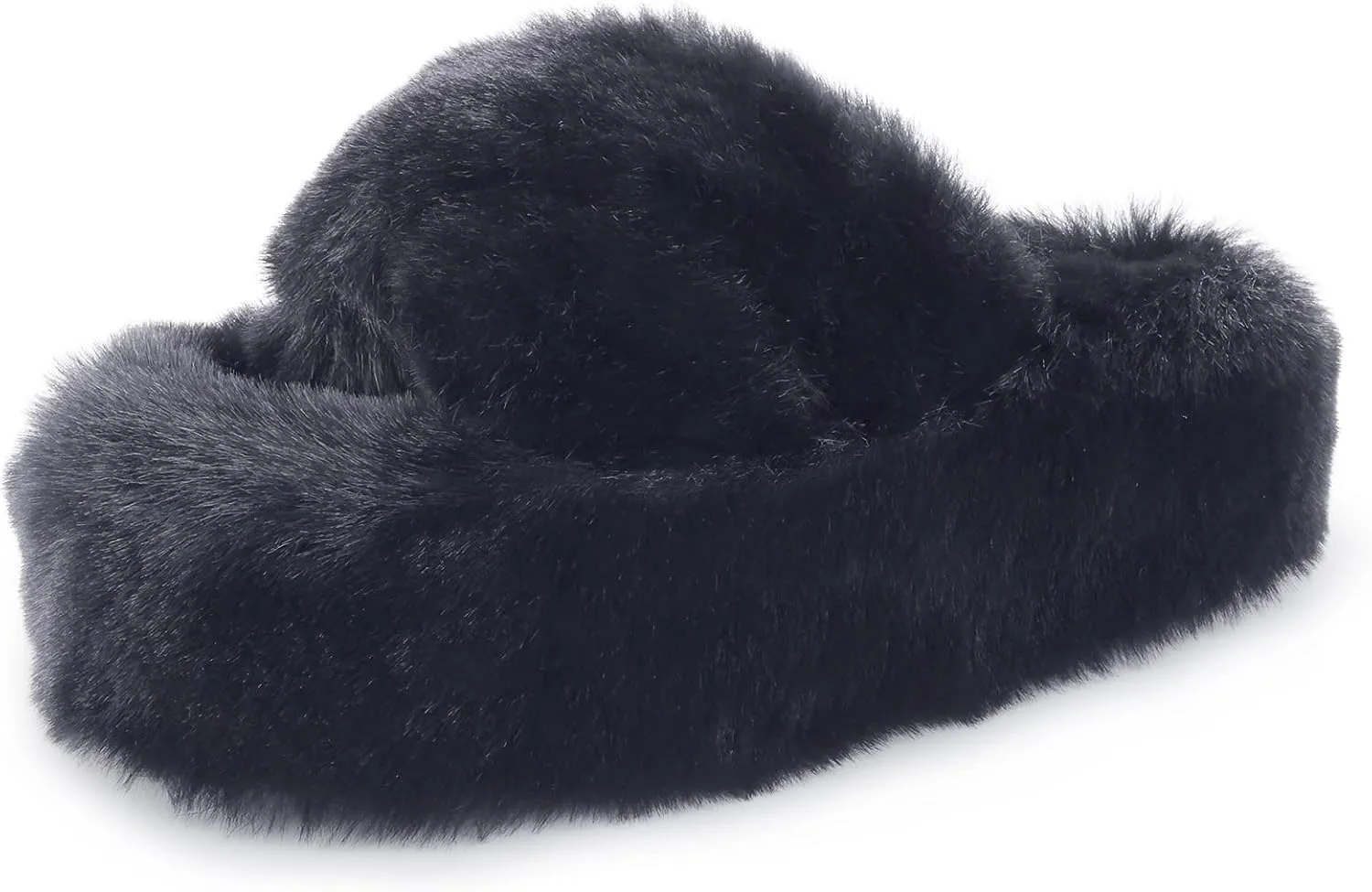 Fuzzy Slippers Women Cross Band Furry House Shoes Open Toe Bride Slippers Fluffy Slides for Girls High Heel Fur Women Sandals for Party Stylish Memory Foam Female Fuzzy Sandals