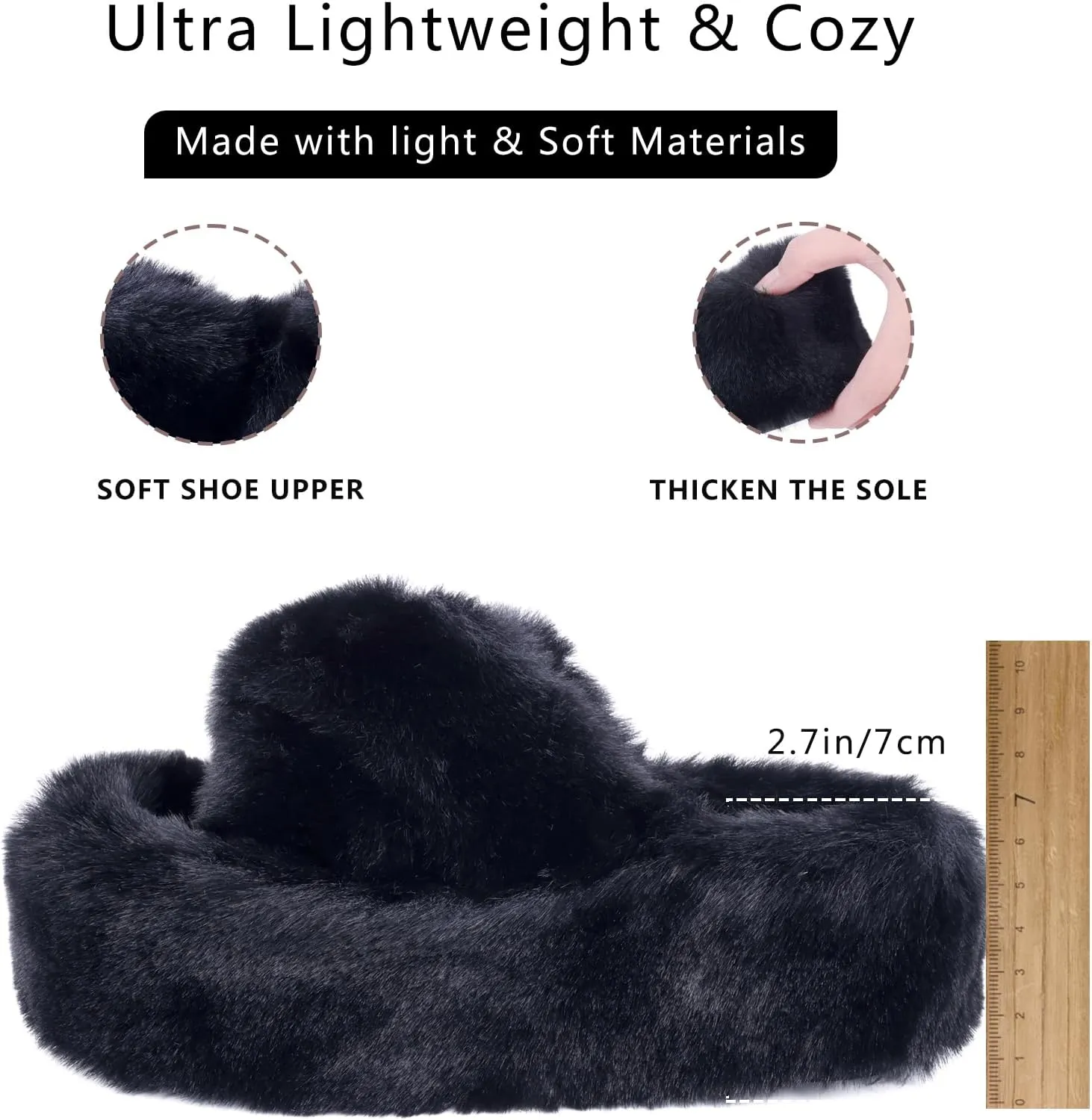 Fuzzy Slippers Women Cross Band Furry House Shoes Open Toe Bride Slippers Fluffy Slides for Girls High Heel Fur Women Sandals for Party Stylish Memory Foam Female Fuzzy Sandals