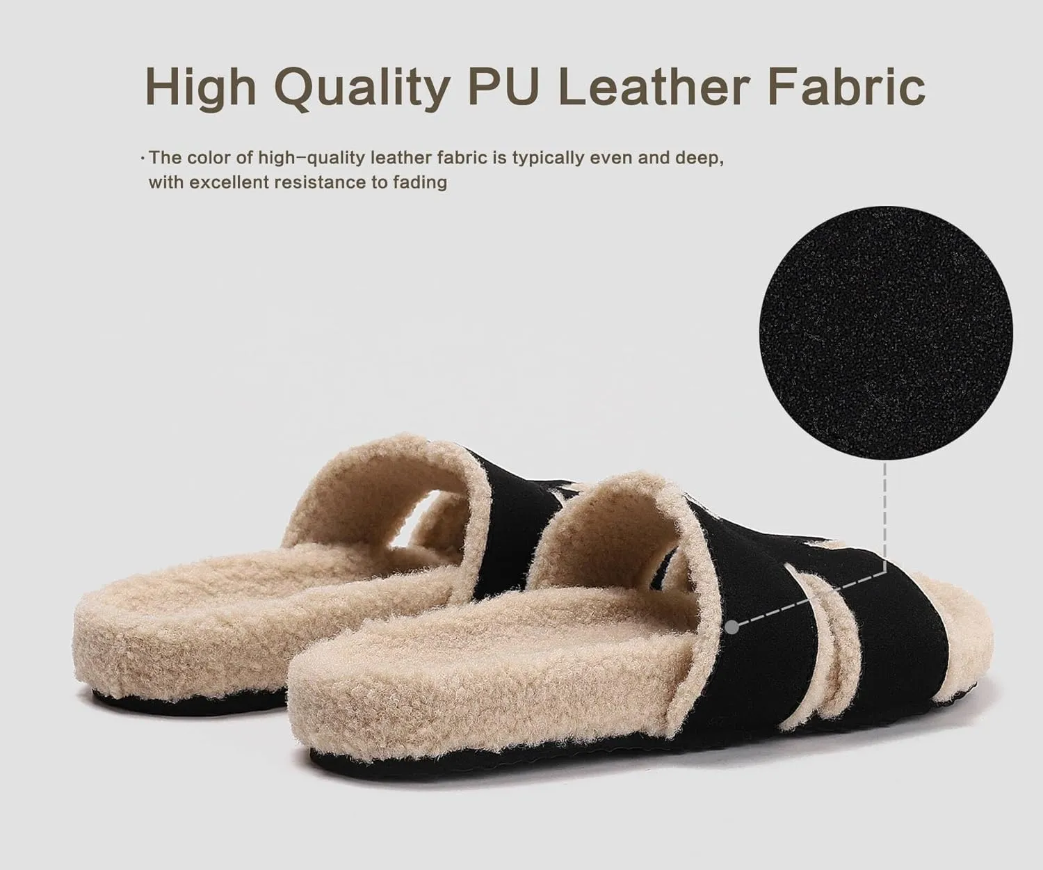 Fuzzy Slippers Women Genuine Suede Slippers for Women Indoor and Outdoor H Slipper Fur Faux Shearling Memory Foam House Slippers Open Toe