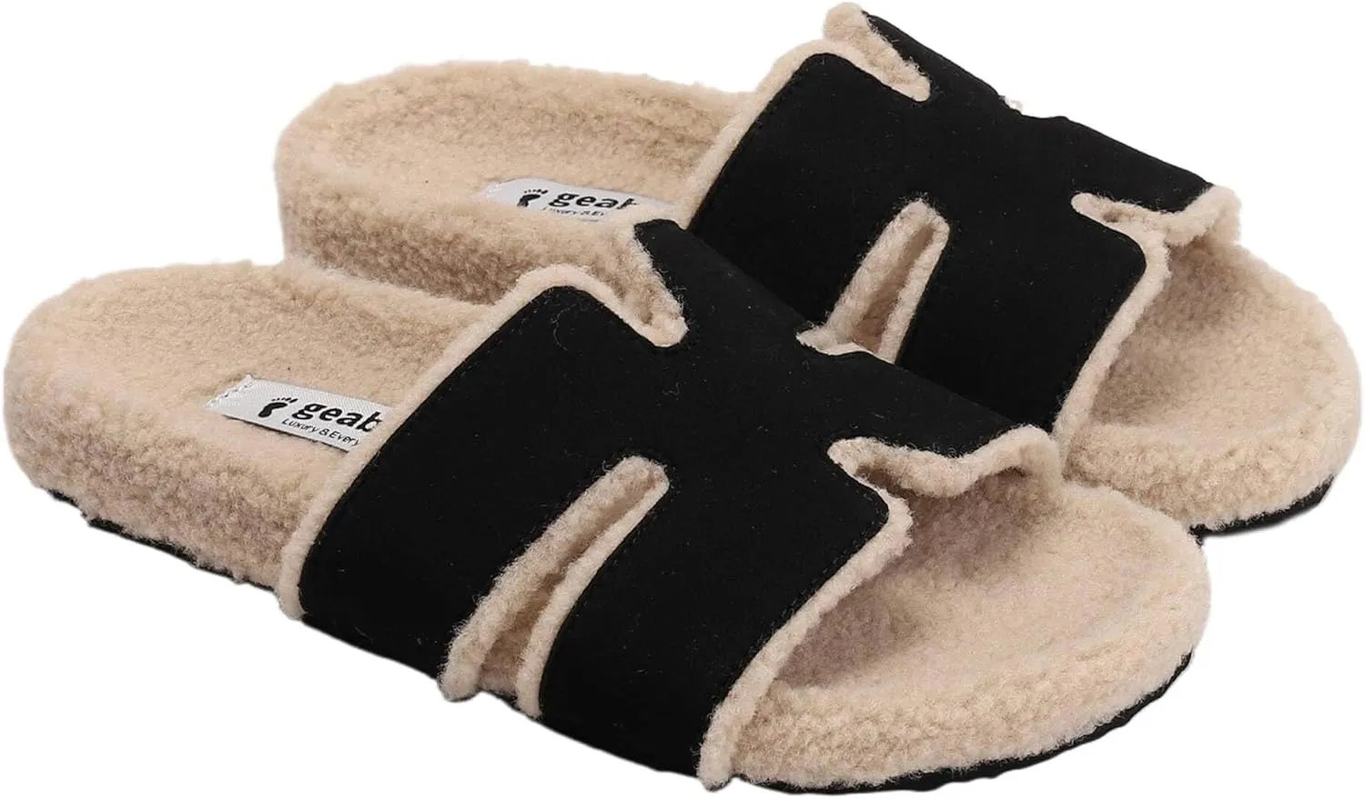 Fuzzy Slippers Women Genuine Suede Slippers for Women Indoor and Outdoor H Slipper Fur Faux Shearling Memory Foam House Slippers Open Toe