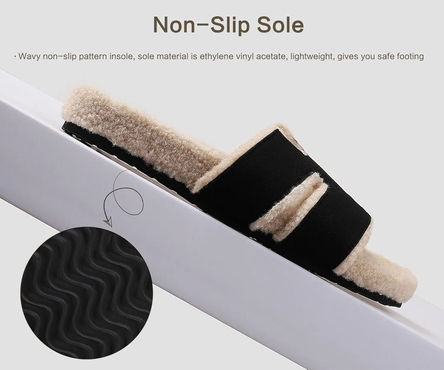 Fuzzy Slippers Women Genuine Suede Slippers for Women Indoor and Outdoor H Slipper Fur Faux Shearling Memory Foam House Slippers Open Toe