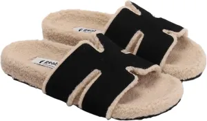 Fuzzy Slippers Women Genuine Suede Slippers for Women Indoor and Outdoor H Slipper Fur Faux Shearling Memory Foam House Slippers Open Toe