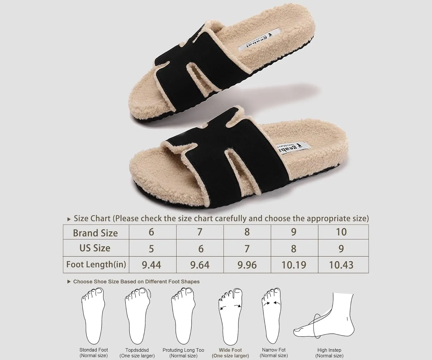 Fuzzy Slippers Women Genuine Suede Slippers for Women Indoor and Outdoor H Slipper Fur Faux Shearling Memory Foam House Slippers Open Toe