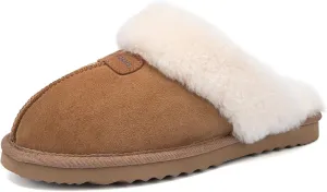 FUZZYFOAMS Genuine Australian Sheepskin Women Slippers Memory Foam Shearling Slipper Water Resistant Warm and Fluffy Indoor Outdoor House Shoes