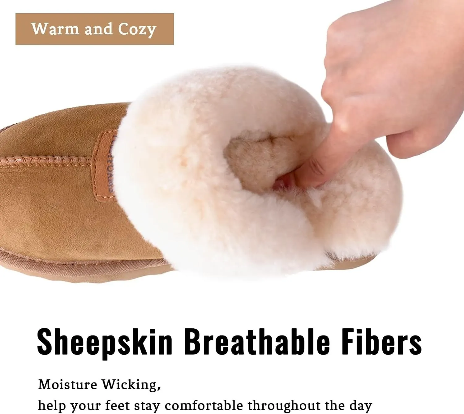 FUZZYFOAMS Genuine Australian Sheepskin Women Slippers Memory Foam Shearling Slipper Water Resistant Warm and Fluffy Indoor Outdoor House Shoes