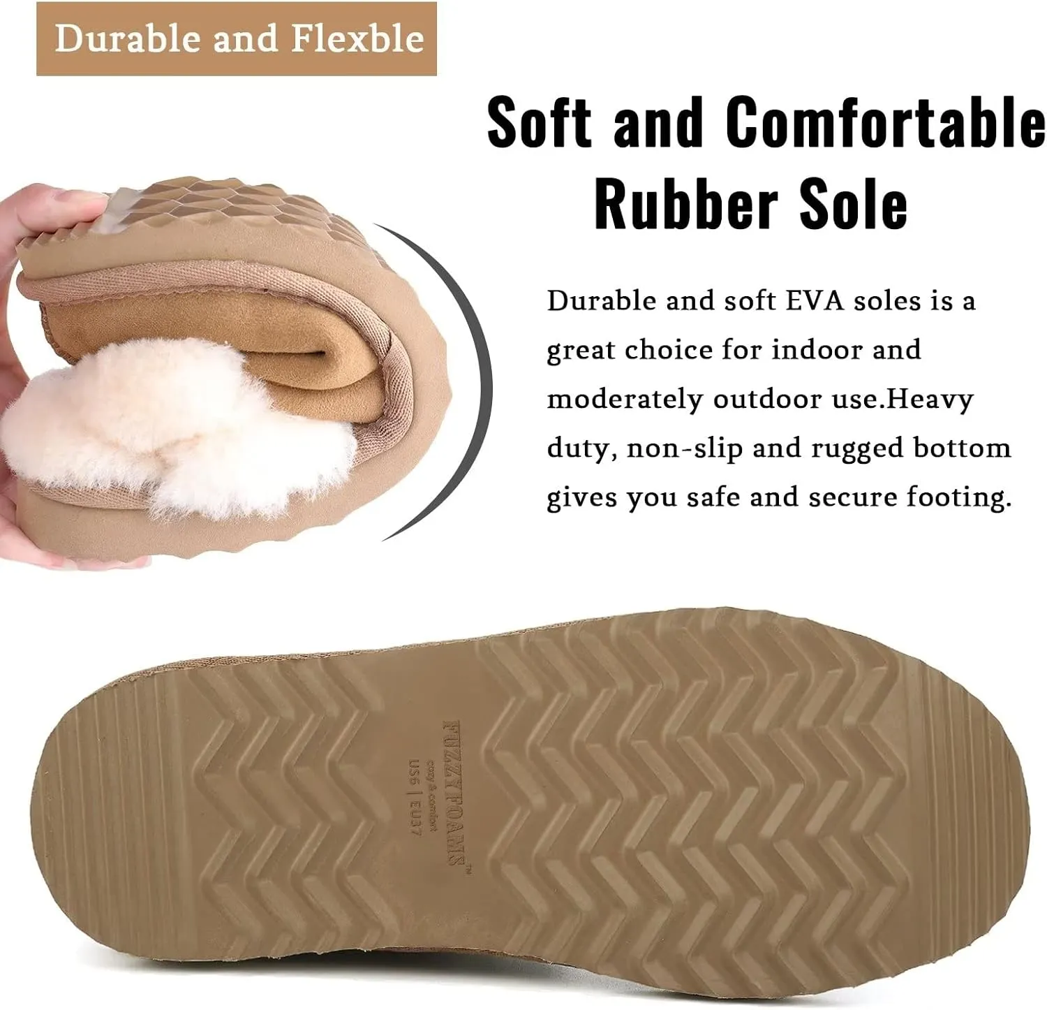 FUZZYFOAMS Genuine Australian Sheepskin Women Slippers Memory Foam Shearling Slipper Water Resistant Warm and Fluffy Indoor Outdoor House Shoes