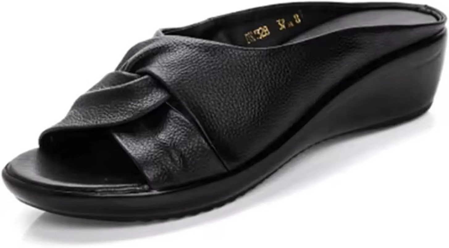 Genuine Leather Orthopedic Walking Wedge Sandals for Women Fashion Lace-up Fish Mouth Slip On Platform Slippers with Comfortable Arch Support