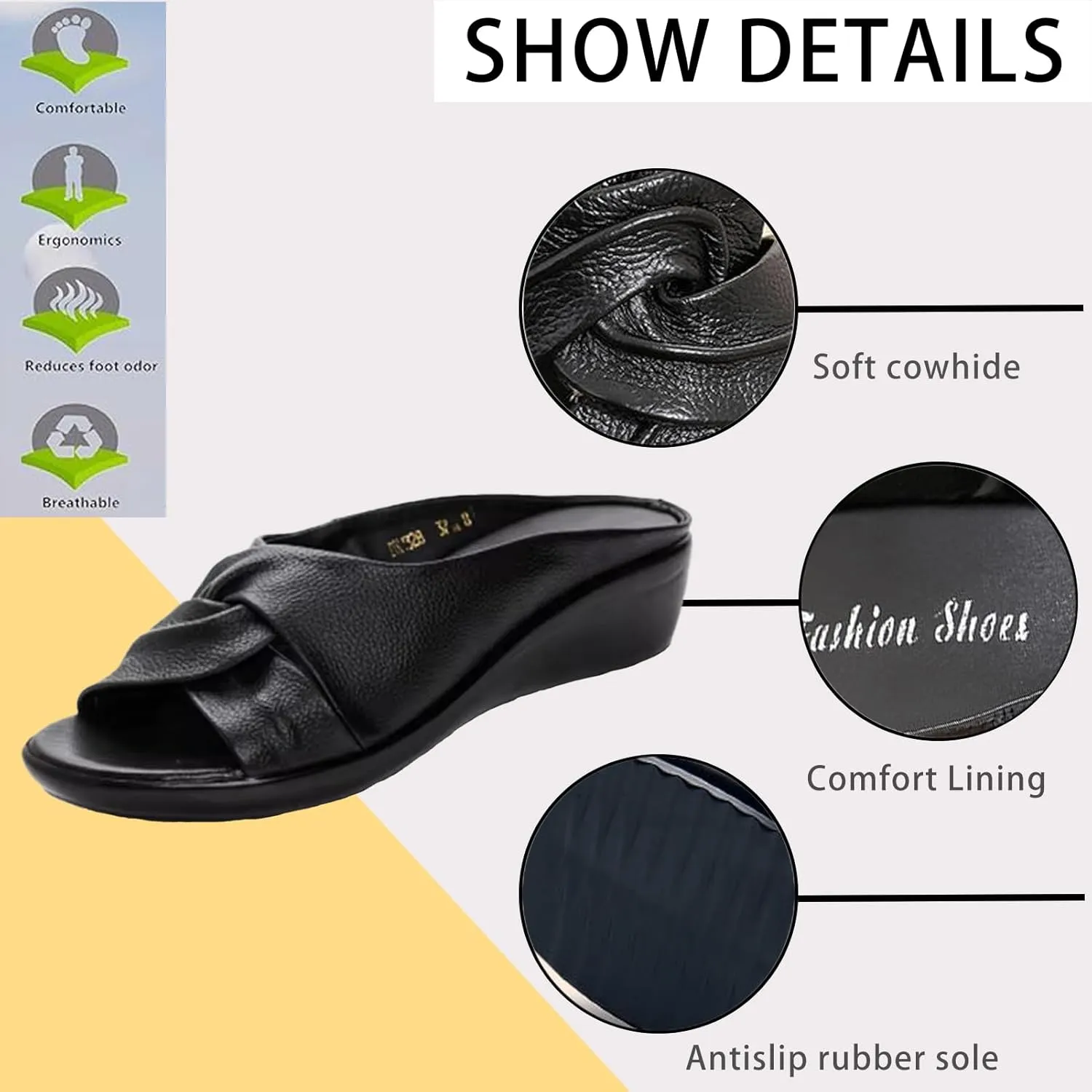 Genuine Leather Orthopedic Walking Wedge Sandals for Women Fashion Lace-up Fish Mouth Slip On Platform Slippers with Comfortable Arch Support