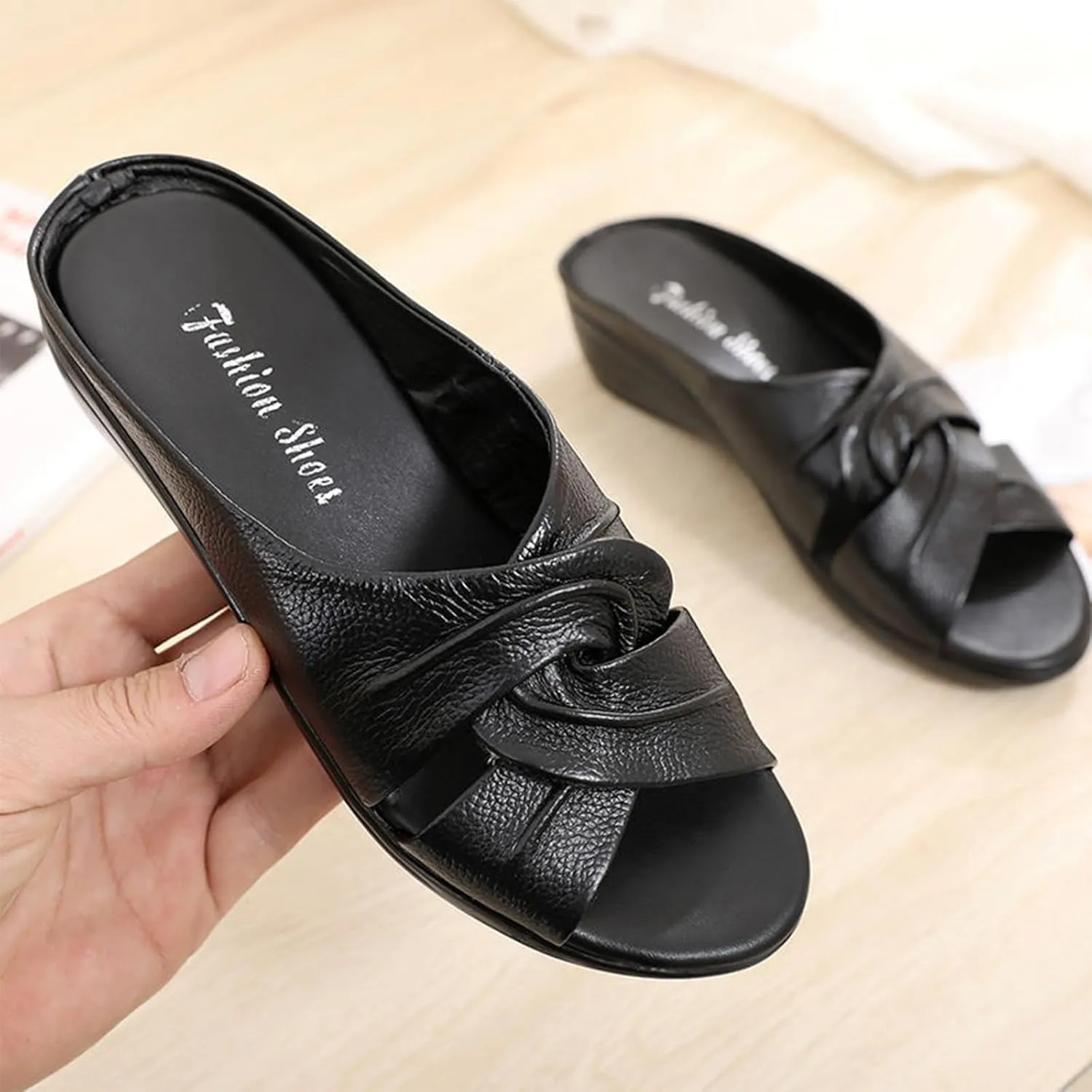 Genuine Leather Orthopedic Walking Wedge Sandals for Women Fashion Lace-up Fish Mouth Slip On Platform Slippers with Comfortable Arch Support