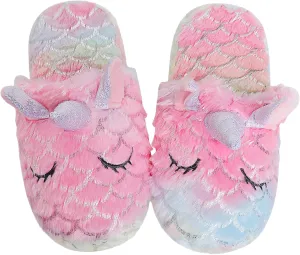 Girls Family Unicorn Slippers Cute Fluffy Anti-Slip Indoor Home Slippers Household Winter Warm Slippers