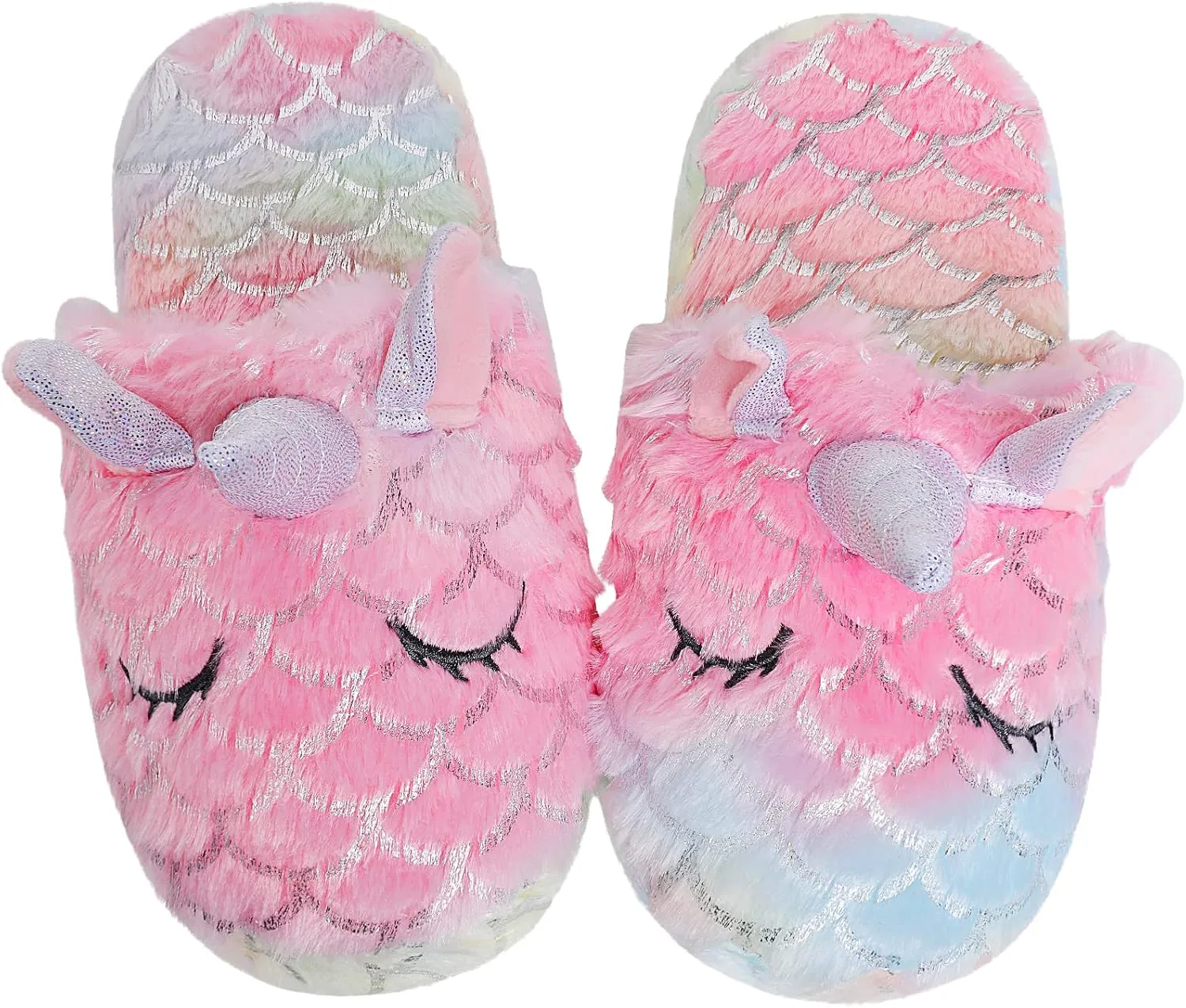 Girls Family Unicorn Slippers Cute Fluffy Anti-Slip Indoor Home Slippers Household Winter Warm Slippers