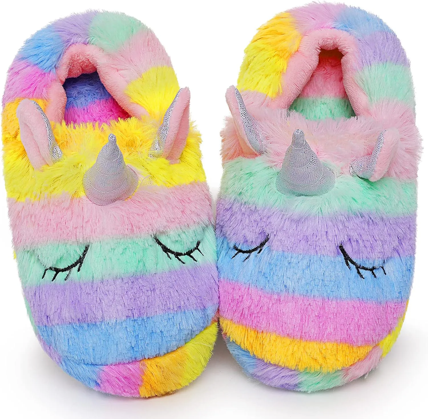 Girls Family Unicorn Slippers Cute Fluffy Anti-Slip Indoor Home Slippers Household Winter Warm Slippers