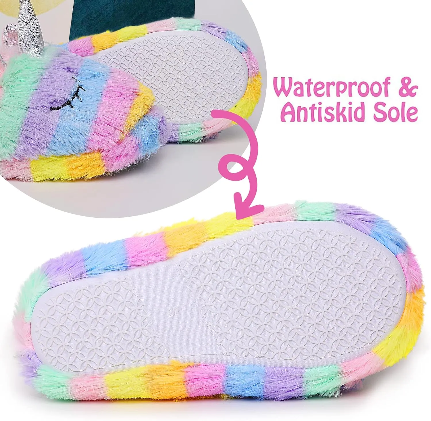Girls Family Unicorn Slippers Cute Fluffy Anti-Slip Indoor Home Slippers Household Winter Warm Slippers