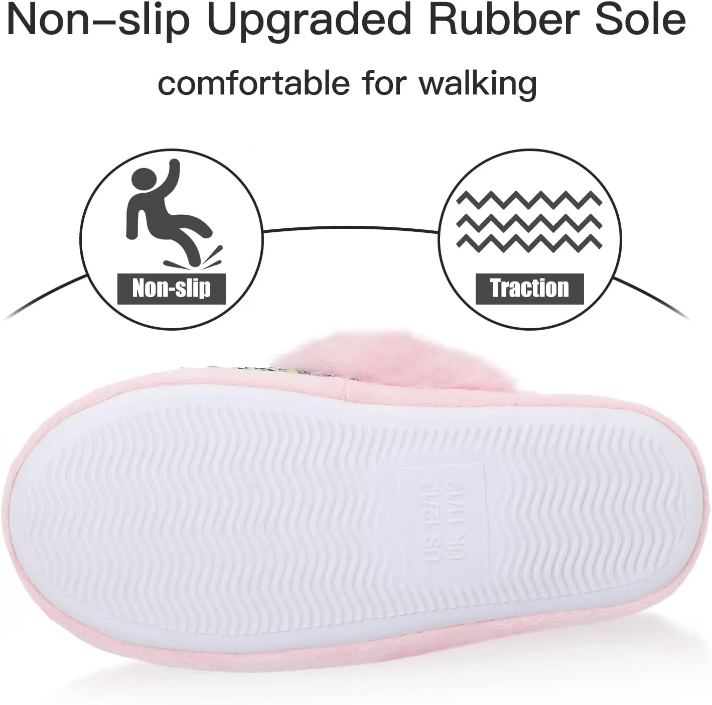 Girls Fluffy Slippers,Sequin Faux Fur Fuzzy Slip-on House Slippers with Memory Foam House Shoes for Girls Bedroom Slippers