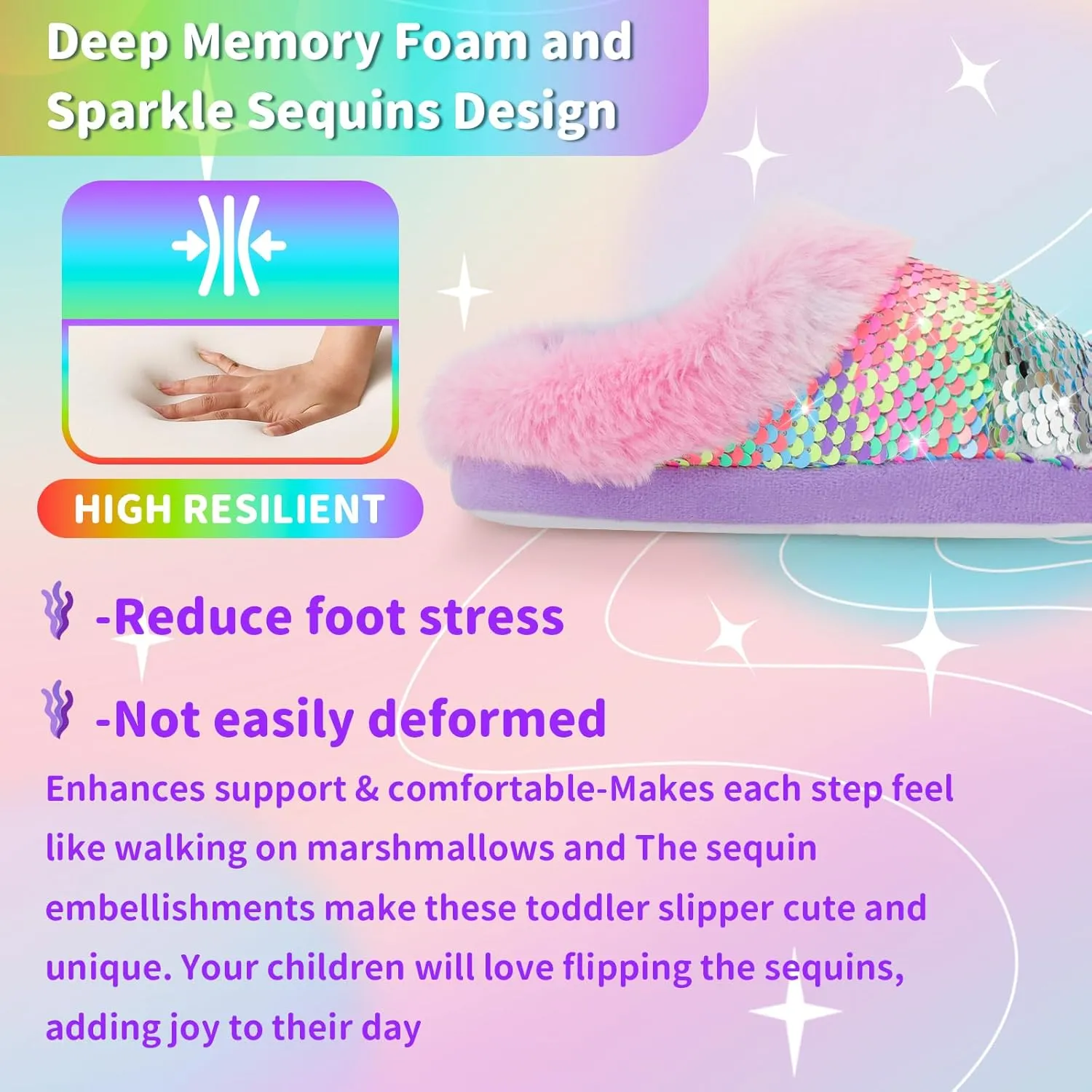 Girls Plush Sequin Slippers With Sleep Mask, Cute Faux Fur Slip-on Shoes Memory Foam House Shoes for Girls Bedroom Slippers