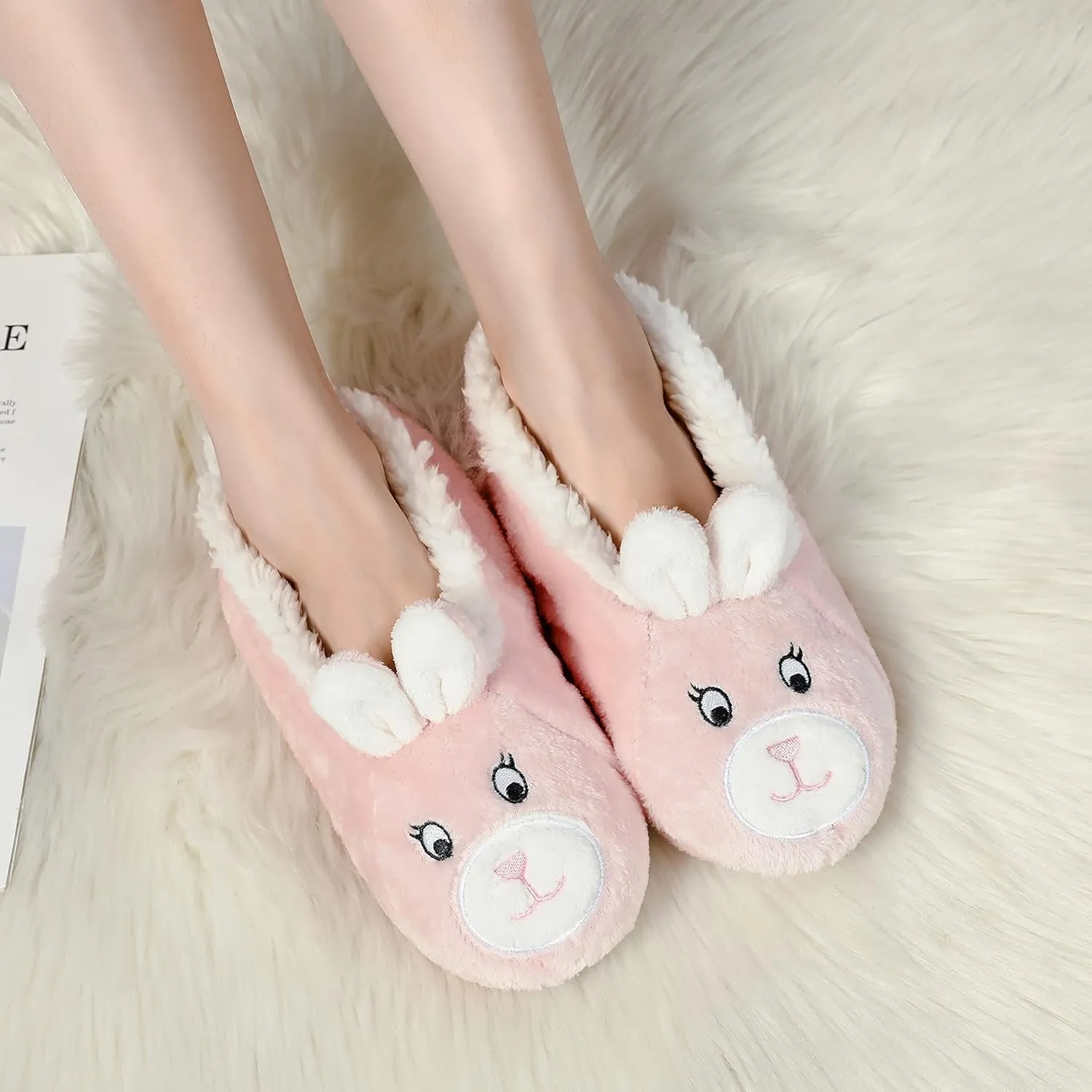 GLENMEARL Womens Warm Cozy and Lovely Animal Non-Skid Knit Home Floor Slippers Socks for Adults Girls