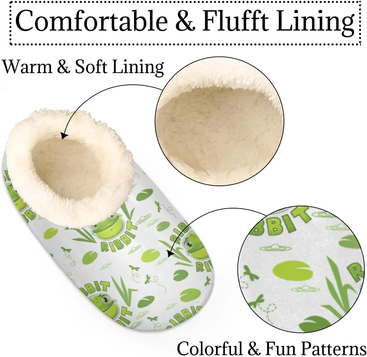 Green Frogs House Slippers for Women/Men, Non-Slip House Slipper Socks, Plush Lined Slippers Shoes for Boys Girls Teens Indoor Bedroom (Cute Animal)
