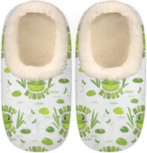 Green Frogs House Slippers for Women/Men, Non-Slip House Slipper Socks, Plush Lined Slippers Shoes for Boys Girls Teens Indoor Bedroom (Cute Animal)
