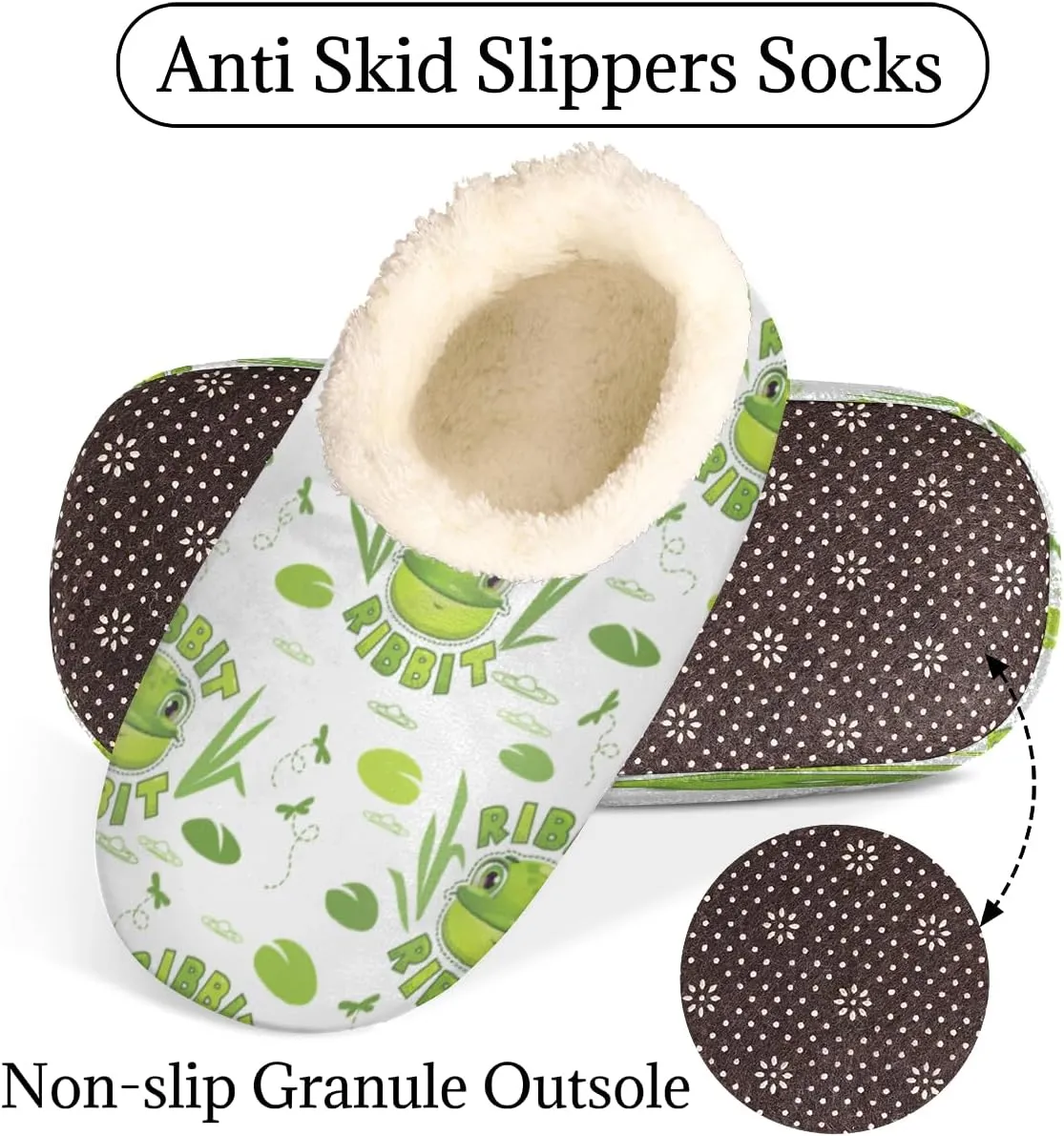 Green Frogs House Slippers for Women/Men, Non-Slip House Slipper Socks, Plush Lined Slippers Shoes for Boys Girls Teens Indoor Bedroom (Cute Animal)