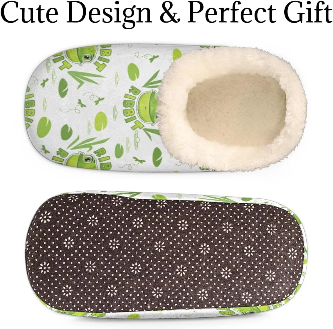 Green Frogs House Slippers for Women/Men, Non-Slip House Slipper Socks, Plush Lined Slippers Shoes for Boys Girls Teens Indoor Bedroom (Cute Animal)