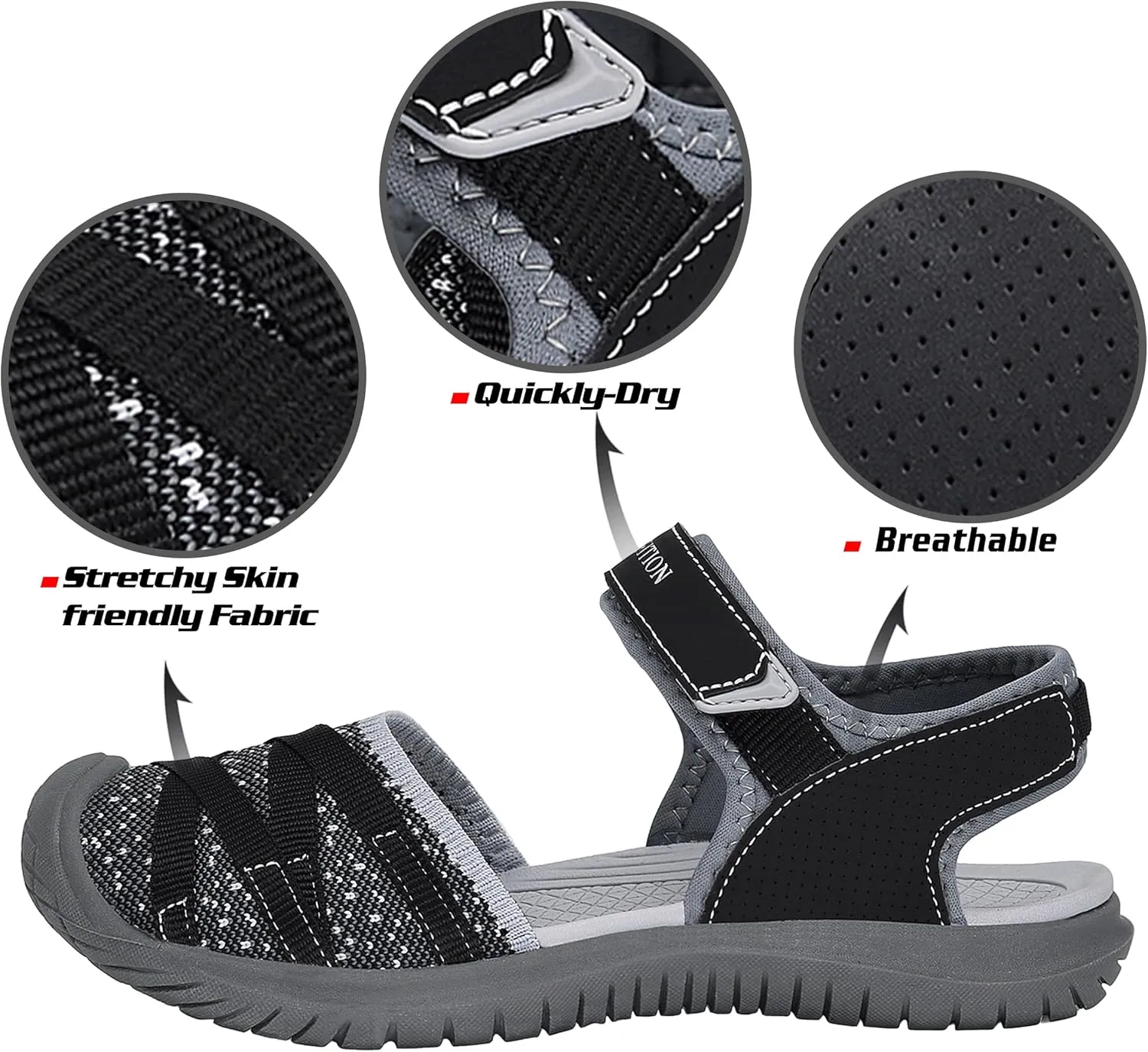 GRITION Hiking Sandals Women Closed Toe, Waterproof Lightweight Adjustable Hiking Athletic Sandals, Breathable For Beach Summer Adventure Comfortable Outdoor Sport