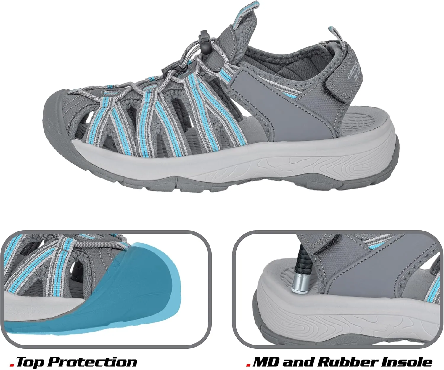 GRITION Hiking Sandals Women Closed Toe, Waterproof Lightweight Adjustable Hiking Athletic Sandals, Breathable For Beach Summer Adventure Comfortable Outdoor Sport