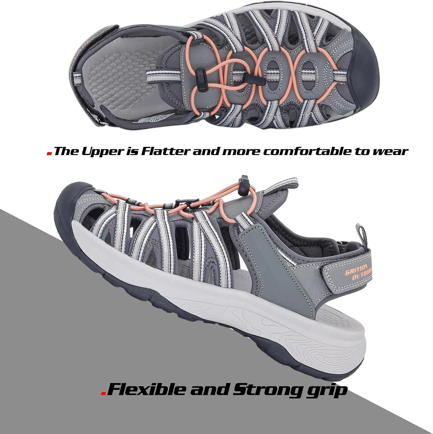 GRITION Hiking Sandals Women Closed Toe, Waterproof Lightweight Adjustable Hiking Athletic Sandals, Breathable For Beach Summer Adventure Comfortable Outdoor Sport