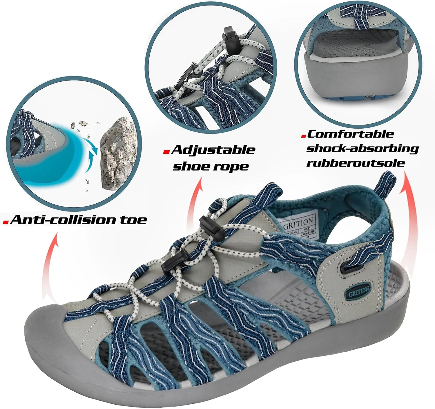GRITION Hiking Sandals Women Closed Toe, Waterproof Lightweight Adjustable Hiking Athletic Sandals, Breathable For Beach Summer Adventure Comfortable Outdoor Sport