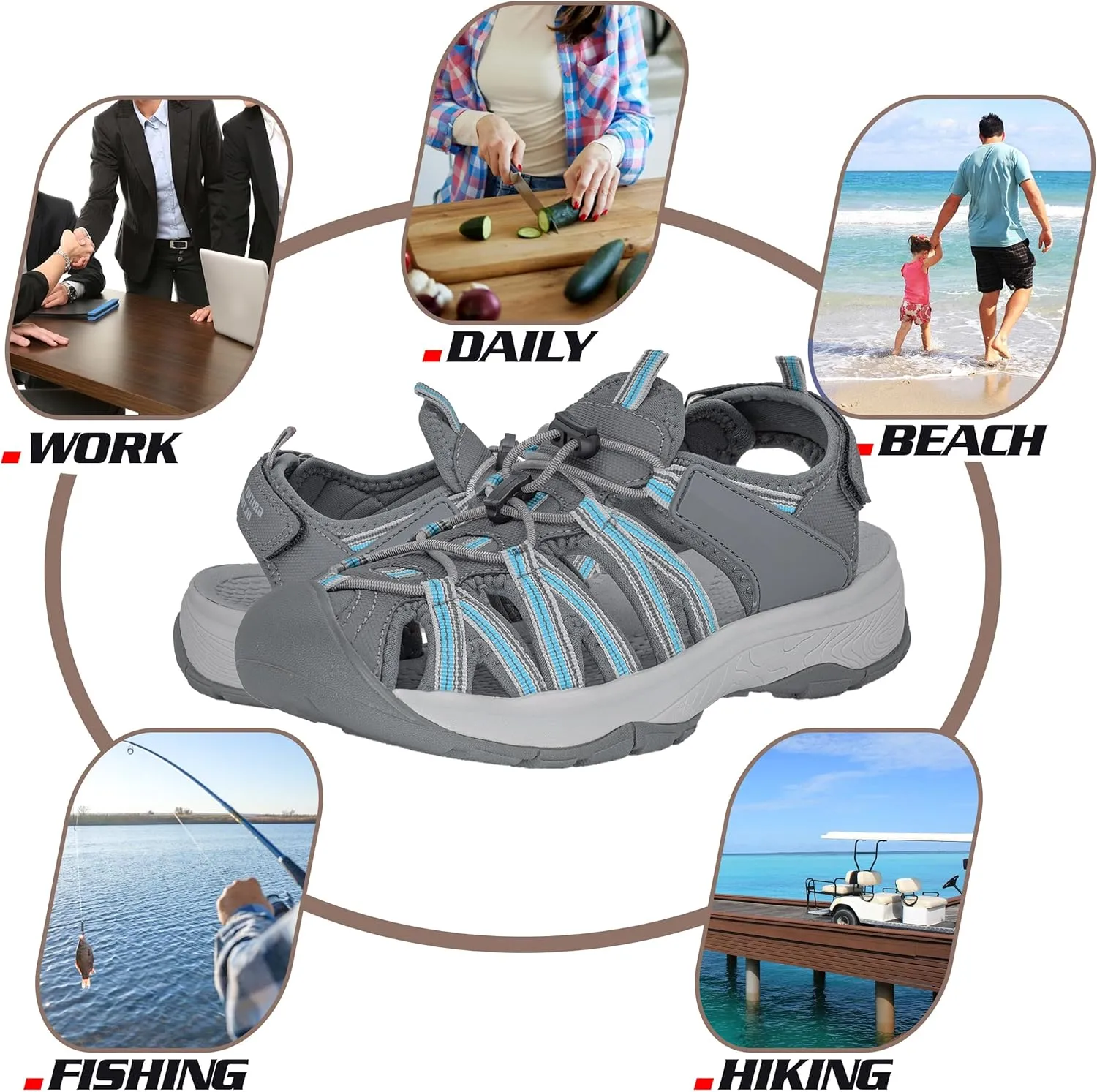 GRITION Hiking Sandals Women Closed Toe, Waterproof Lightweight Adjustable Hiking Athletic Sandals, Breathable For Beach Summer Adventure Comfortable Outdoor Sport